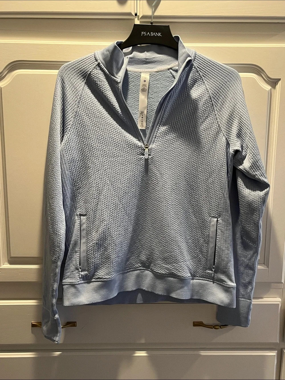 Lululemon Womens Engineered Warmth Jacket 1/2 Zip Blue Linen Merino Wool Size 10